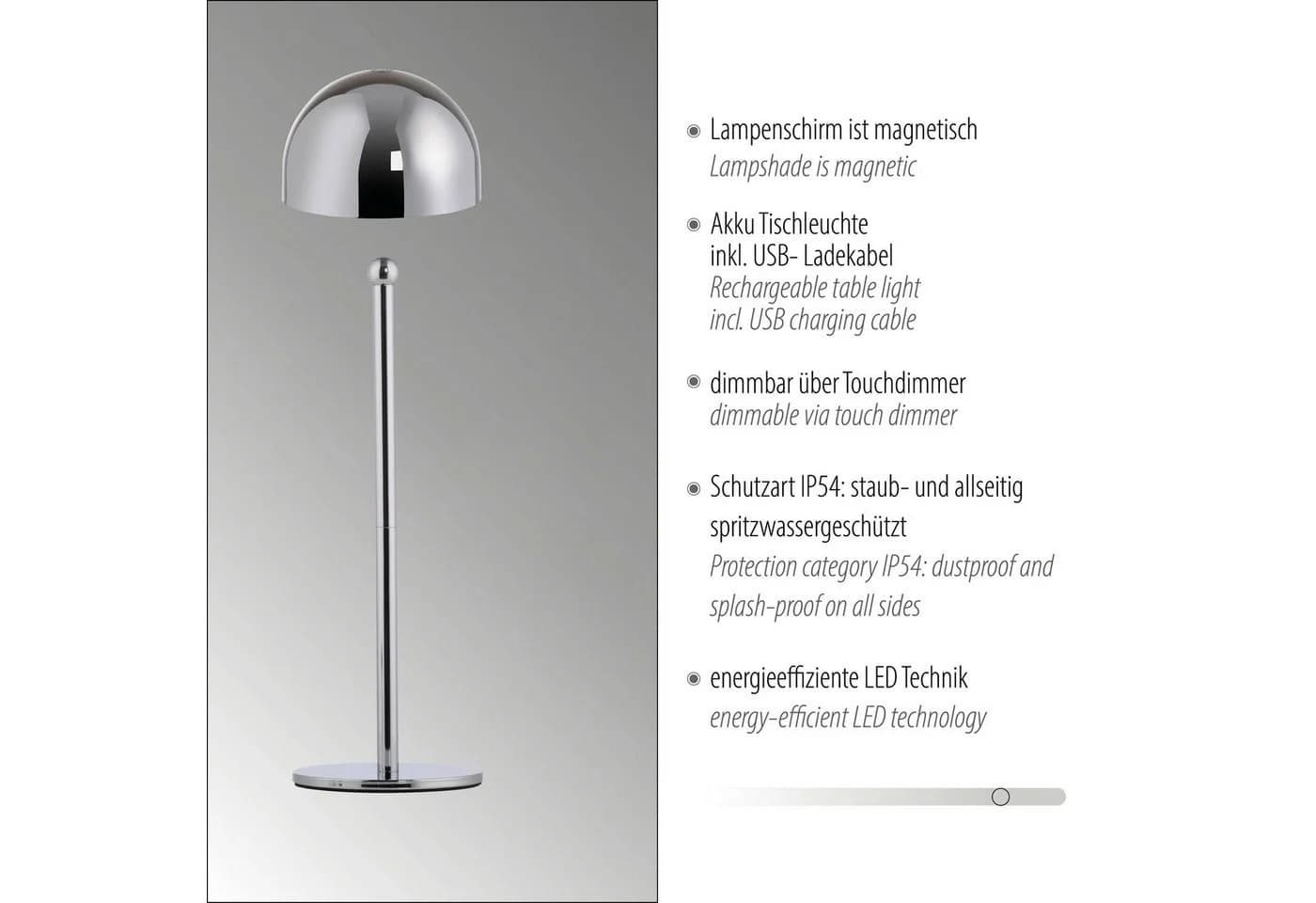 OTTO HOME Akku Tischlampe Garrin mit Flaschenaufsatz Grau Chrom - Bild 4