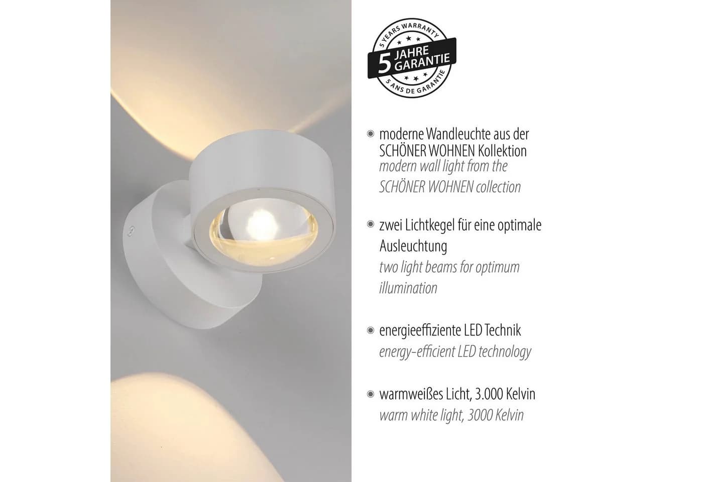 SCHÖNER WOHNEN LED-Wandleuchte Chia Weiß Up/Down - Bild 5