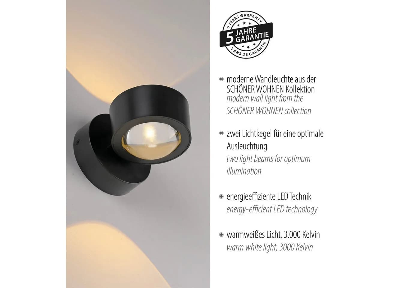 SCHÖNER WOHNEN LED-Wandlampe Chia Schwarz Up/Down - Bild 5