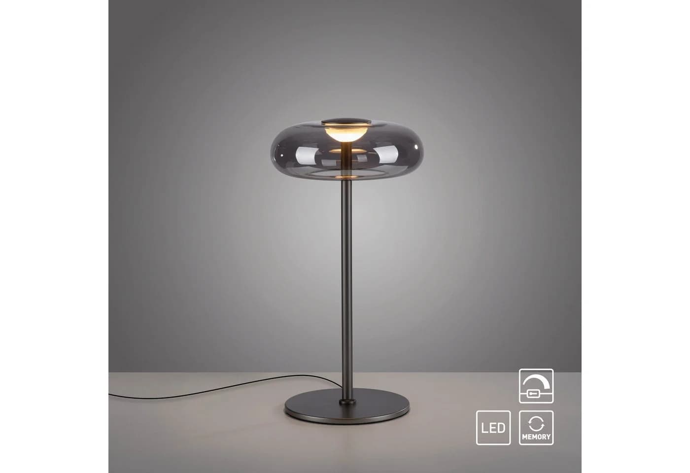 JUST LIGHT LED Tischleuchte Posh SW, dimmbar, Memoryfunktion, 1xLED-Board, Rauchglas - Bild 4