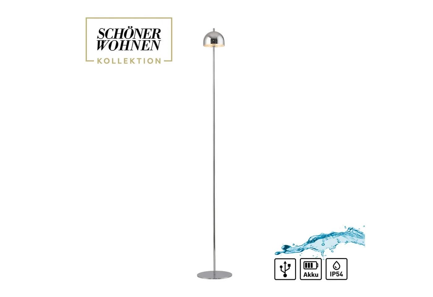 SCHÖNER WOHNEN LED-Akku-Stehlampe Bellies chrom IP54 3.000K - Bild 2