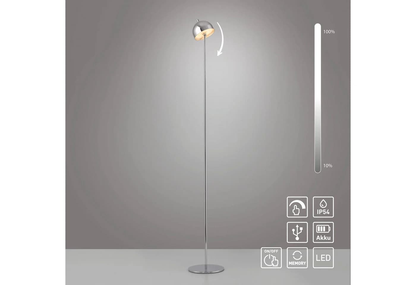 SCHÖNER WOHNEN LED-Akku-Stehlampe Bellies chrom IP54 3.000K - Bild 3
