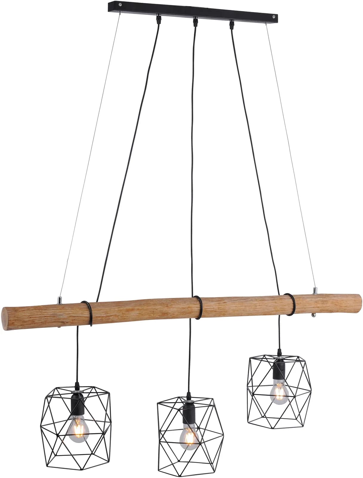 JUST LIGHT Pendelleuchte Edgar Schwarz/Braun 3x E27 Industrie-Optik