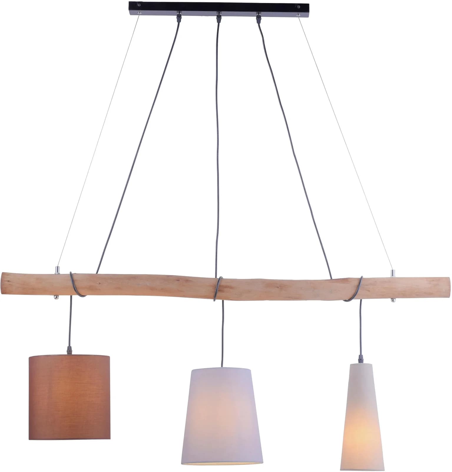 JUST LIGHT Pendelleuchte Damian 3-fach Braun Grau Creme Eisen Holz