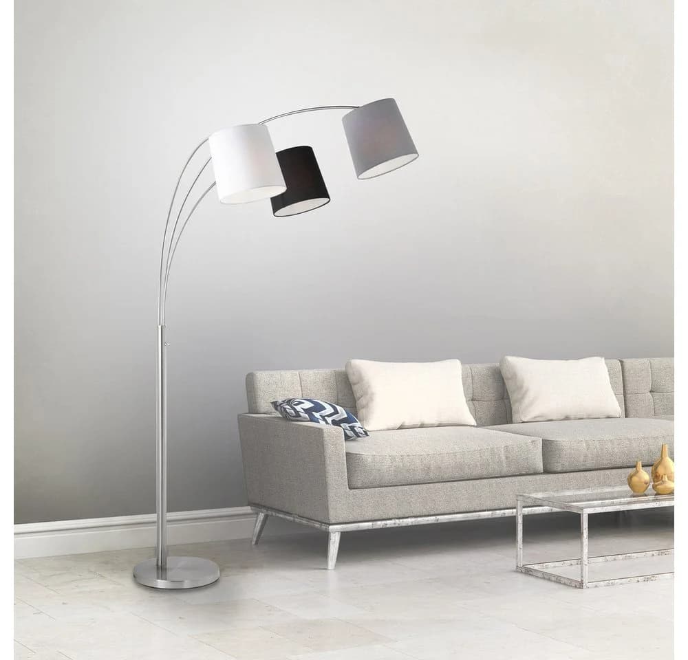 JUST LIGHT Stehlampe MELVIN Silber 3x E27 Stoffschirme