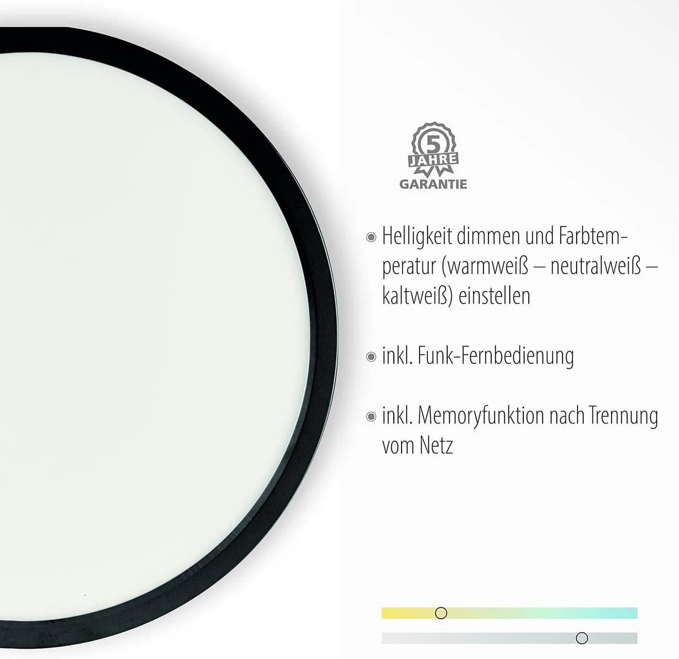 LED-Deckenleuchte Flat CCT Ø 40 cm Schwarz Dimmbar - Bild 5