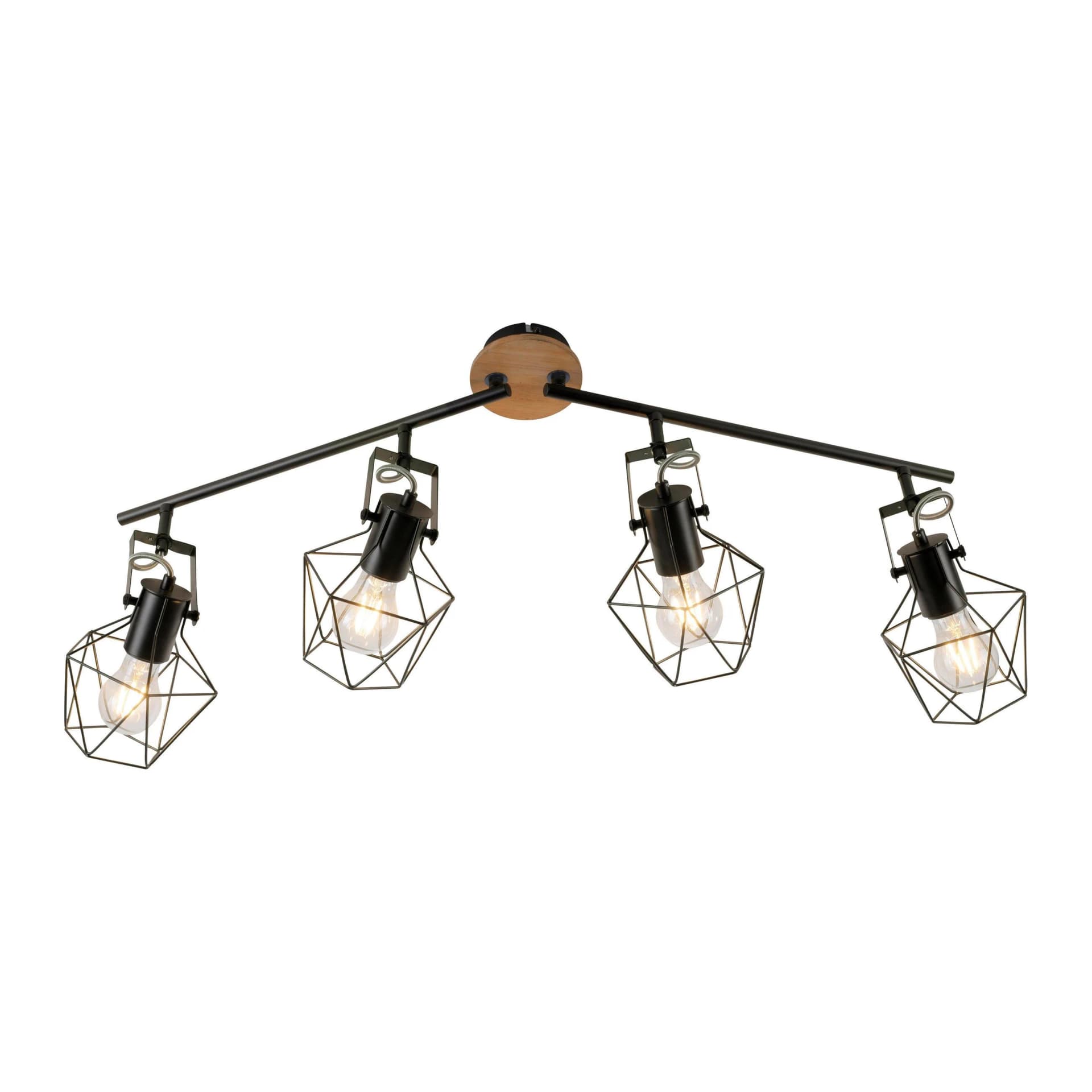 Deckenlampe Jaro Justierbar Schwarz/Holz 4-Flammig