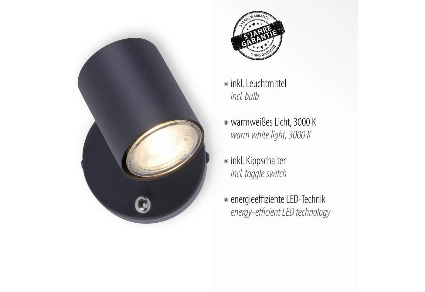 JUST LIGHT LED Wandleuchte TARIK Grau Anthrazit Metall LED Spot