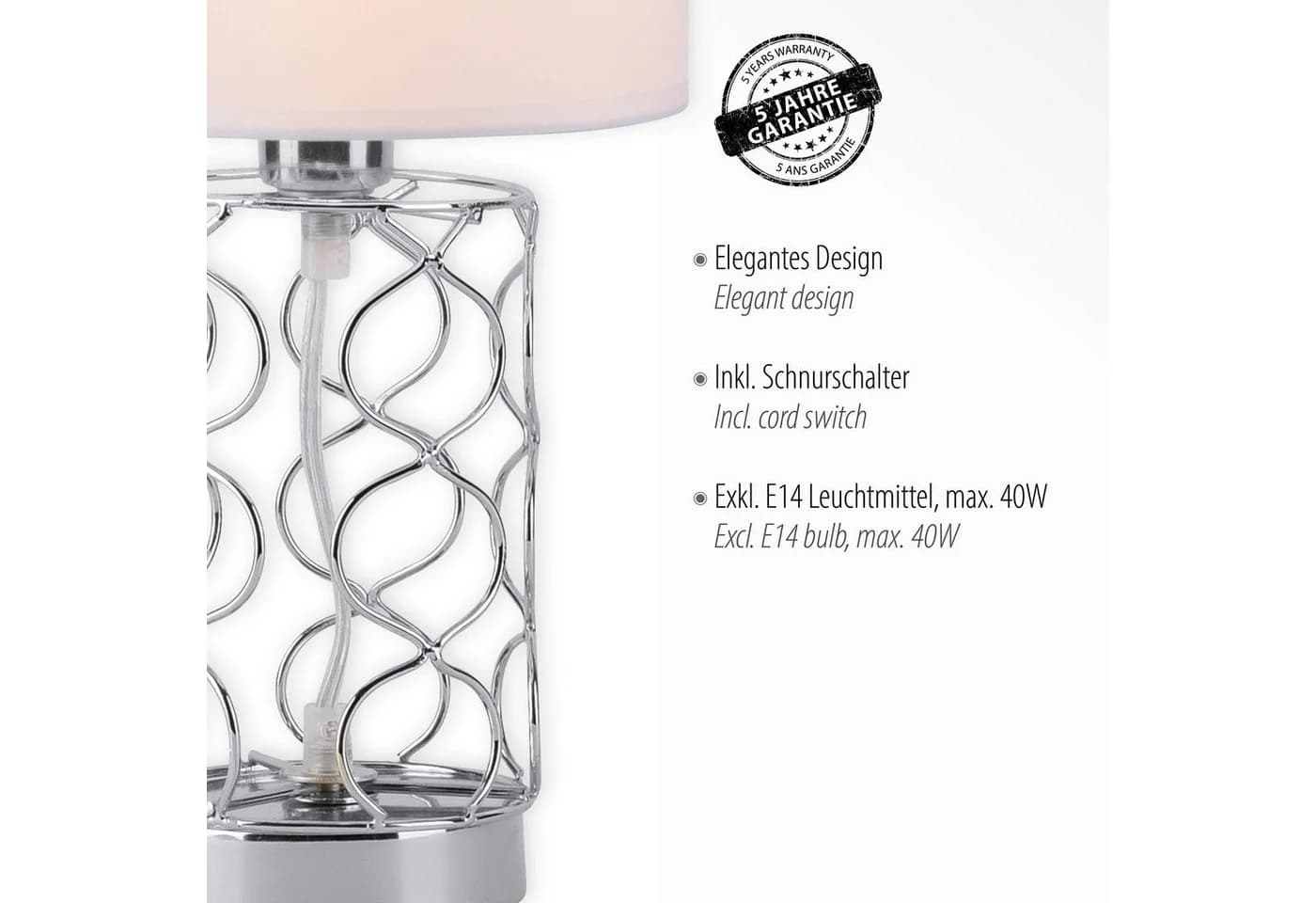 JUST LIGHT Tischleuchte DEVA Silber Weiß E14 Schnurdimmer