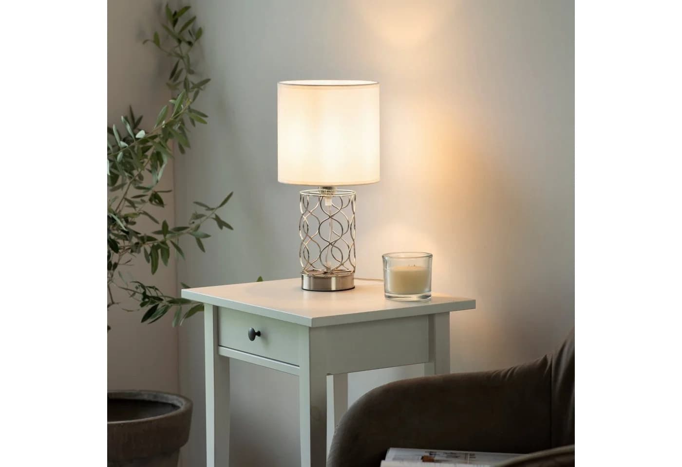 JUST LIGHT Tischleuchte DEVA Silber Weiß E14 Schnurdimmer - Bild 5