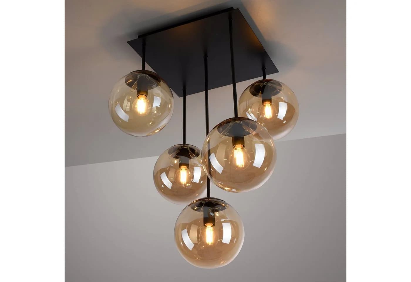 OTTO HOME Deckenleuchte Nellin Schwarz 5x Glas Amberfarben - Bild 4