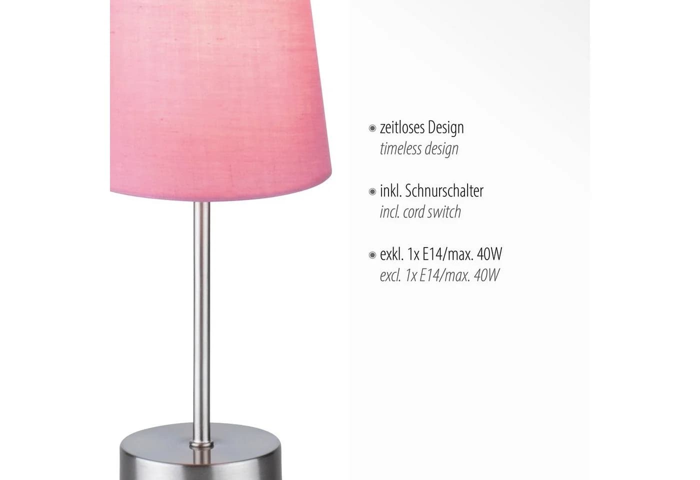 JUST LIGHT Tischleuchte HEINRICH Rosa E14 Schnurschalter - Bild 5