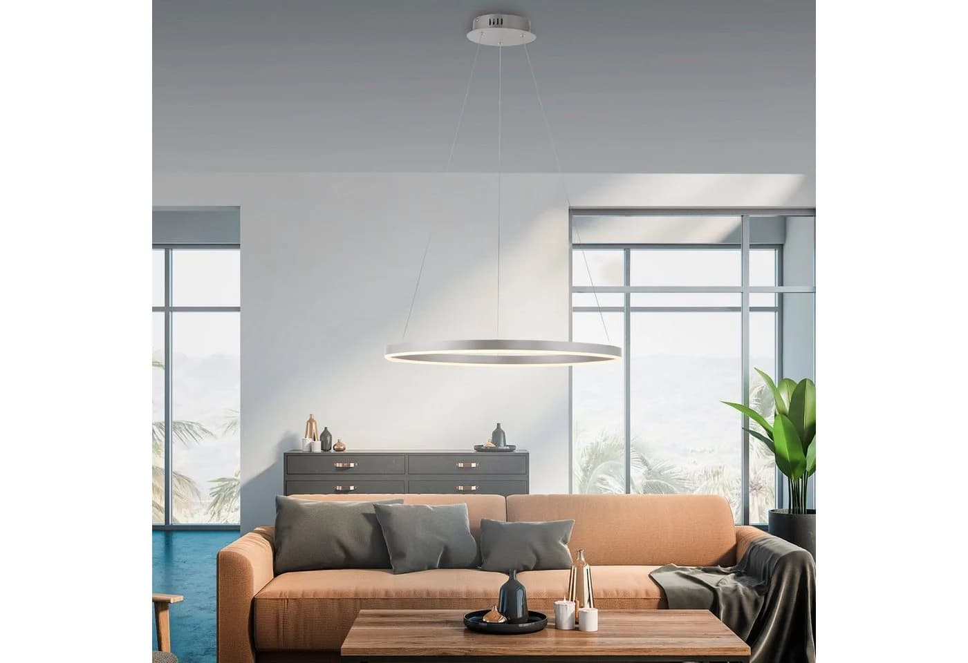 JUST LIGHT Pendelleuchte RITUS Aluminium Grau LED Dimmbar