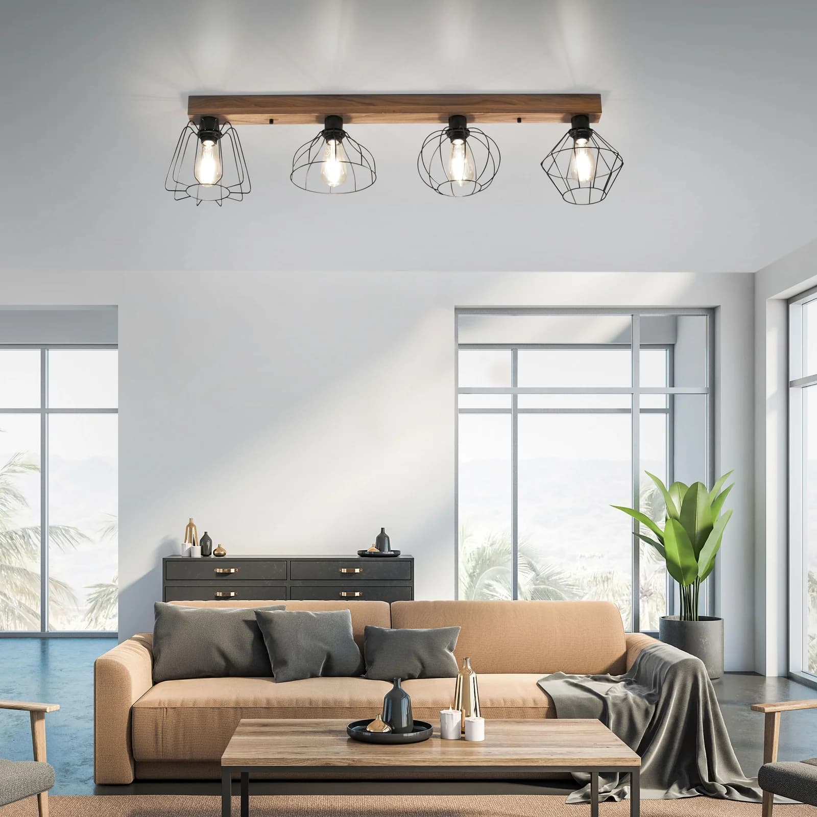 JUST LIGHT Deckenleuchte KASKA Braun Industrial-Look