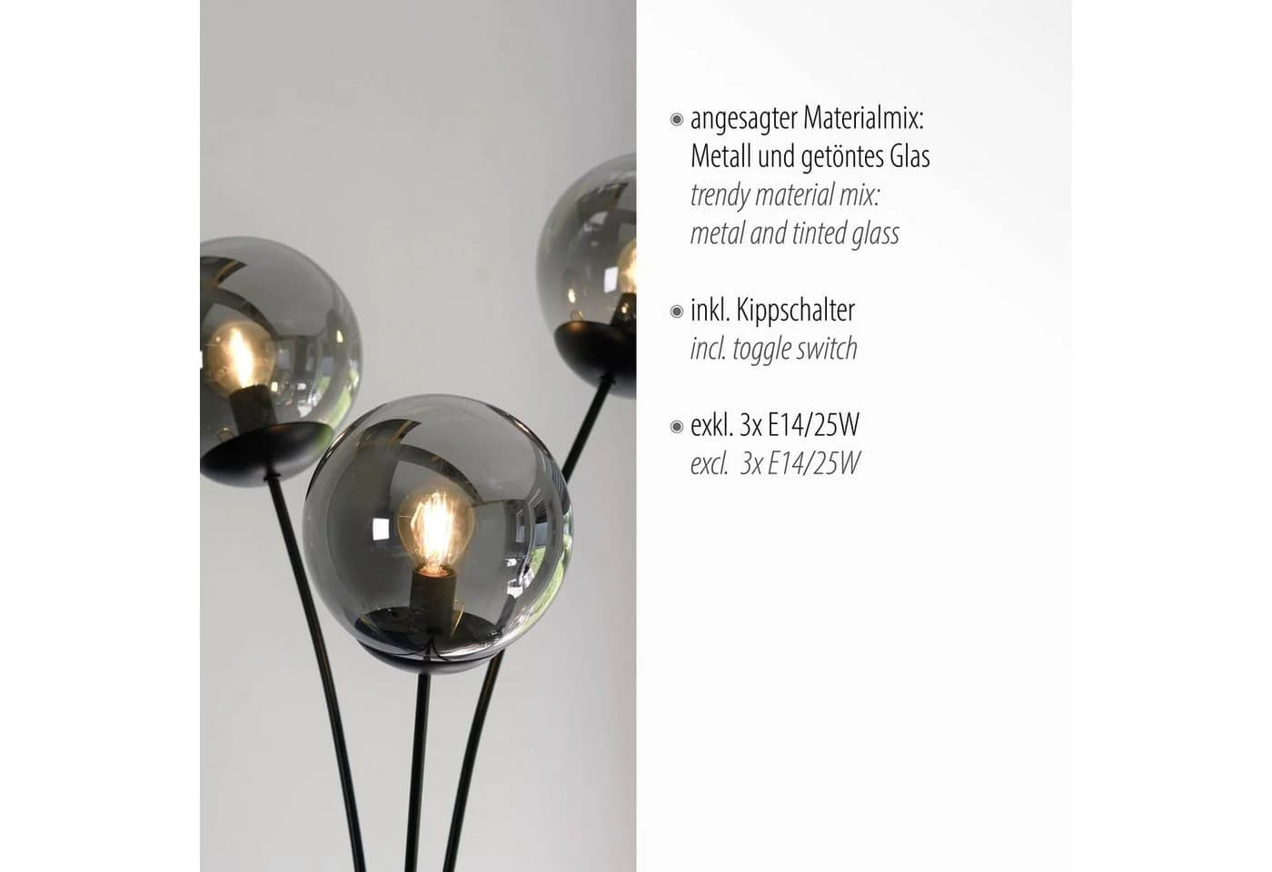 JUST LIGHT Stehlampe BIG WIDOW Schwarz 3x E14 Kippschalter - Bild 5