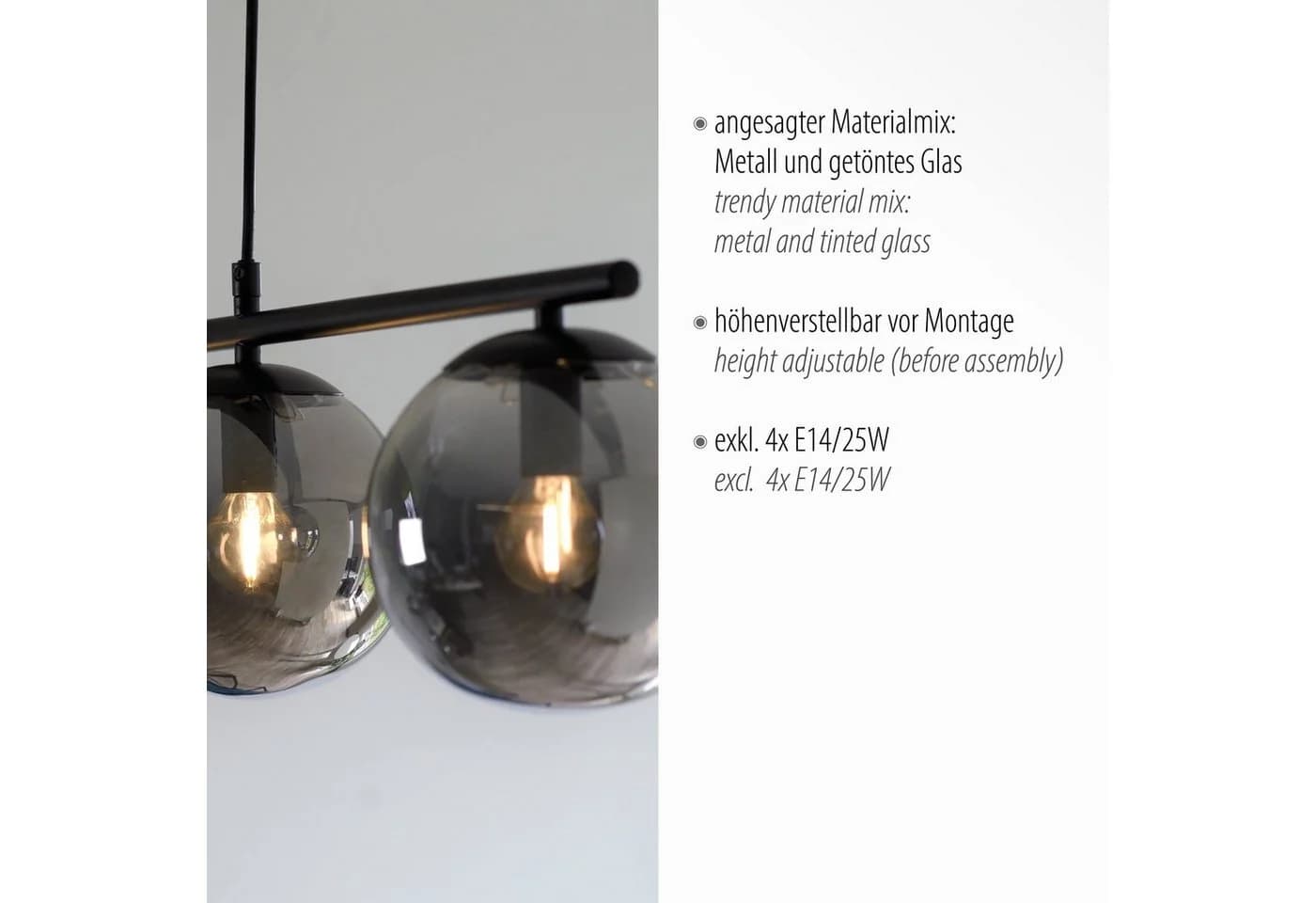 JUST LIGHT Pendelleuchte BIG WIDOW Schwarz 4 E14 Halbrund - Bild 5