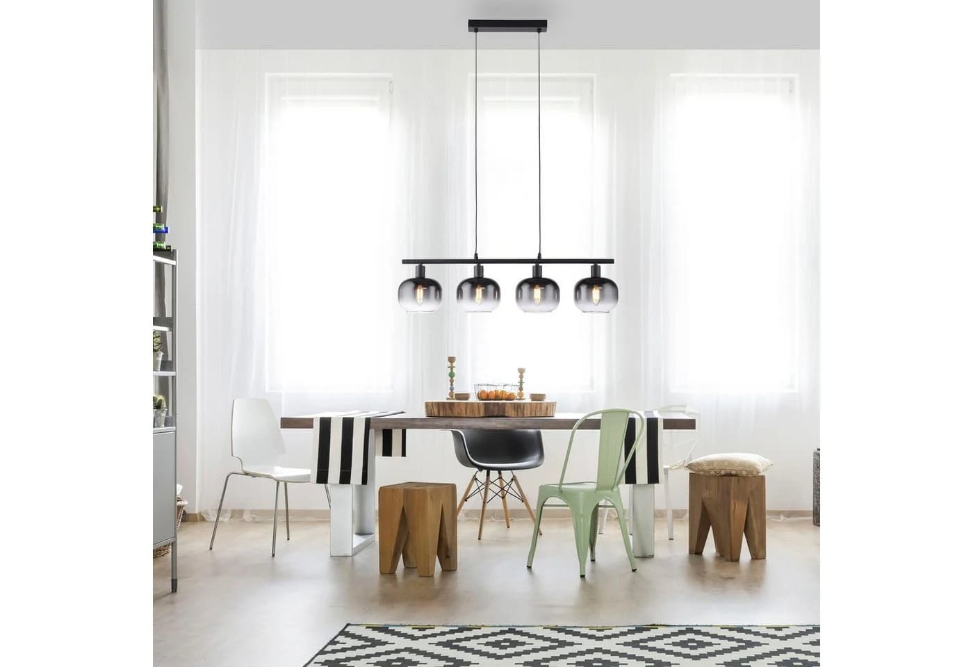 JUST LIGHT Pendelleuchte ZEA Schwarz 4x E14 Rauchglas