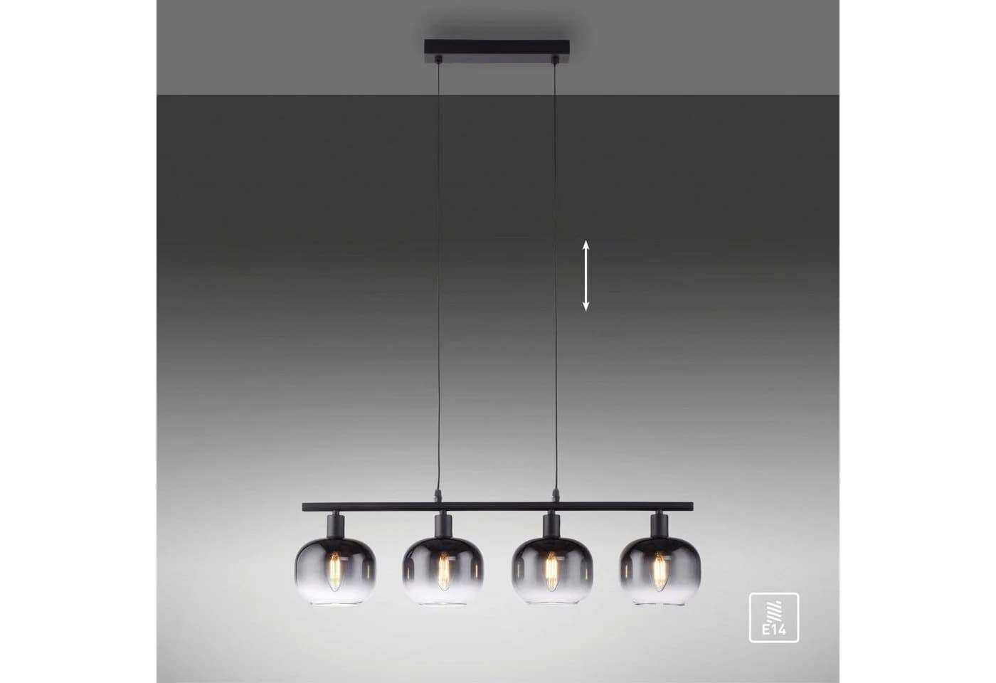 JUST LIGHT Pendelleuchte ZEA Schwarz 4x E14 Rauchglas - Bild 5