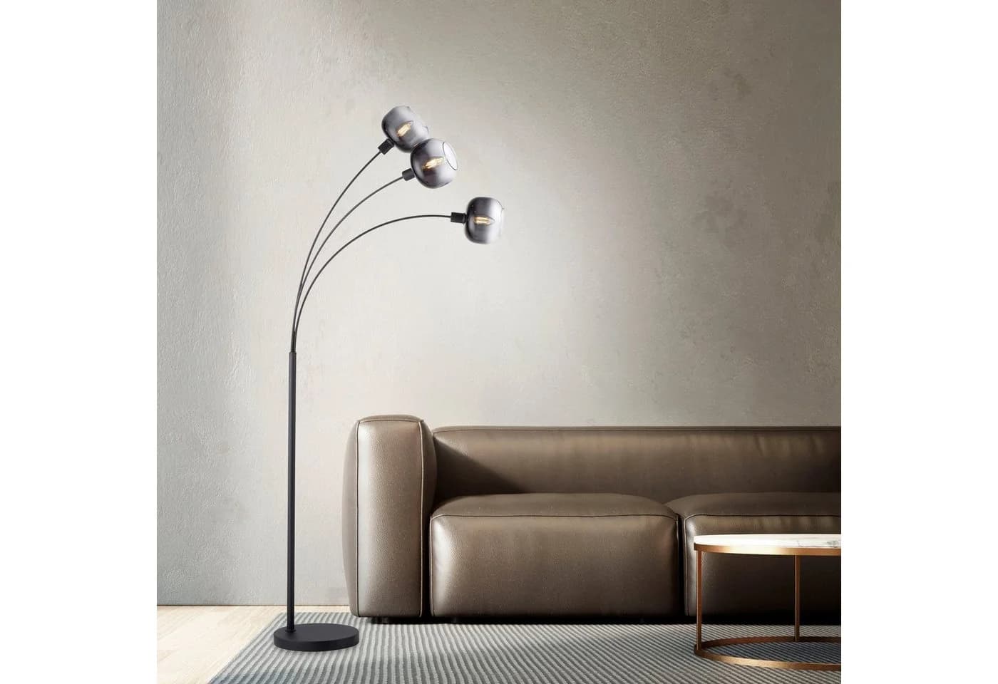 JUST LIGHT Stehlampe ZEA Schwarz Rauchglas Schwenkbar