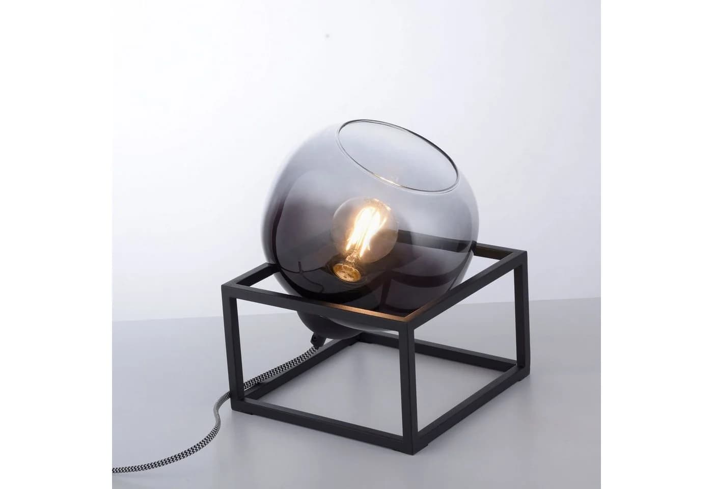 JUST LIGHT Tischleuchte ZEA Schwarz Rauchglas E27
