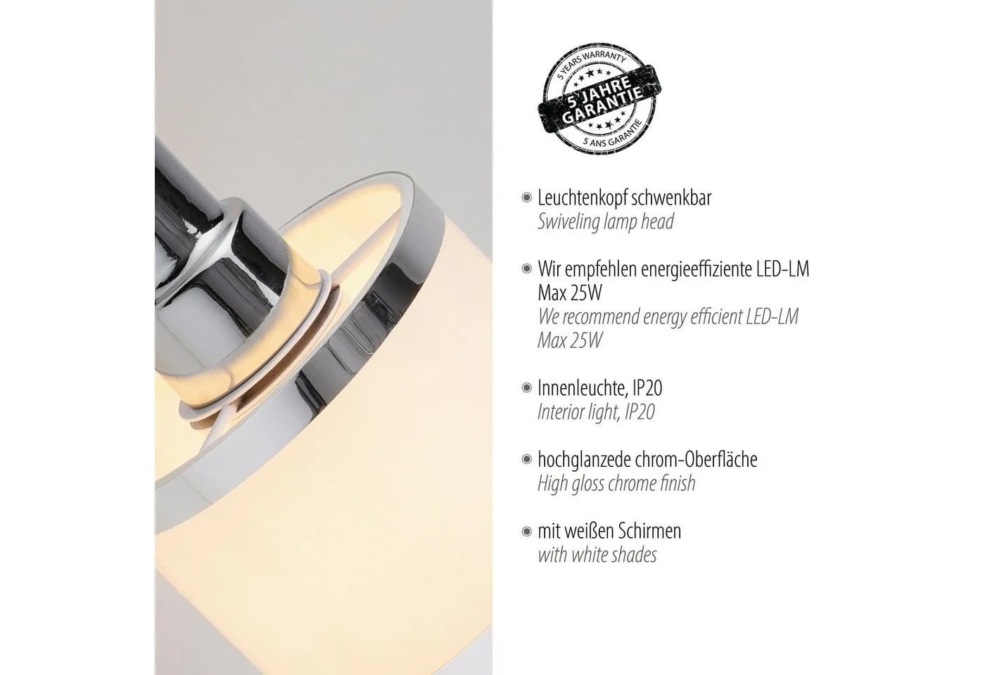 JUST LIGHT Wandleuchte ACCOR Chrom E14 Dreh- und schwenkbar - Bild 4