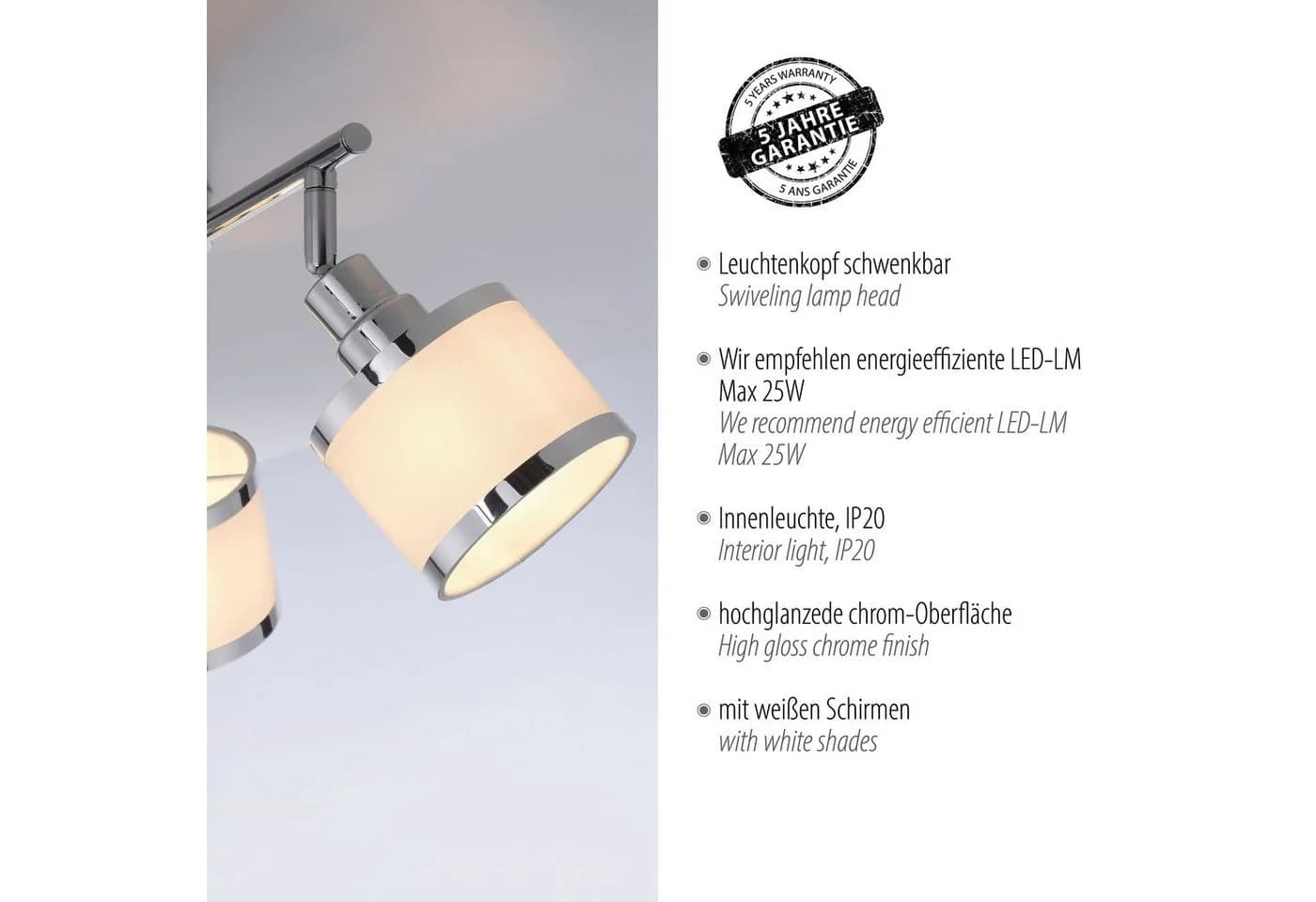 JUST LIGHT Deckenleuchte ACCOR Dreiflammig Chrom - Bild 5
