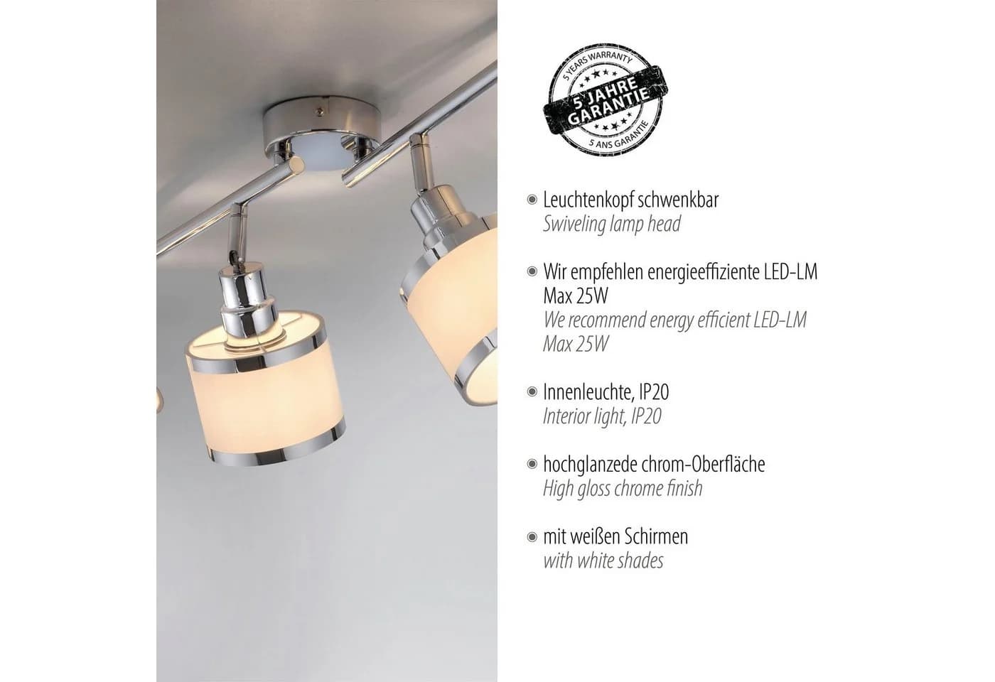 JUST LIGHT Deckenleuchte ACCOR Grau Chrom 4-fach E14 - Bild 4