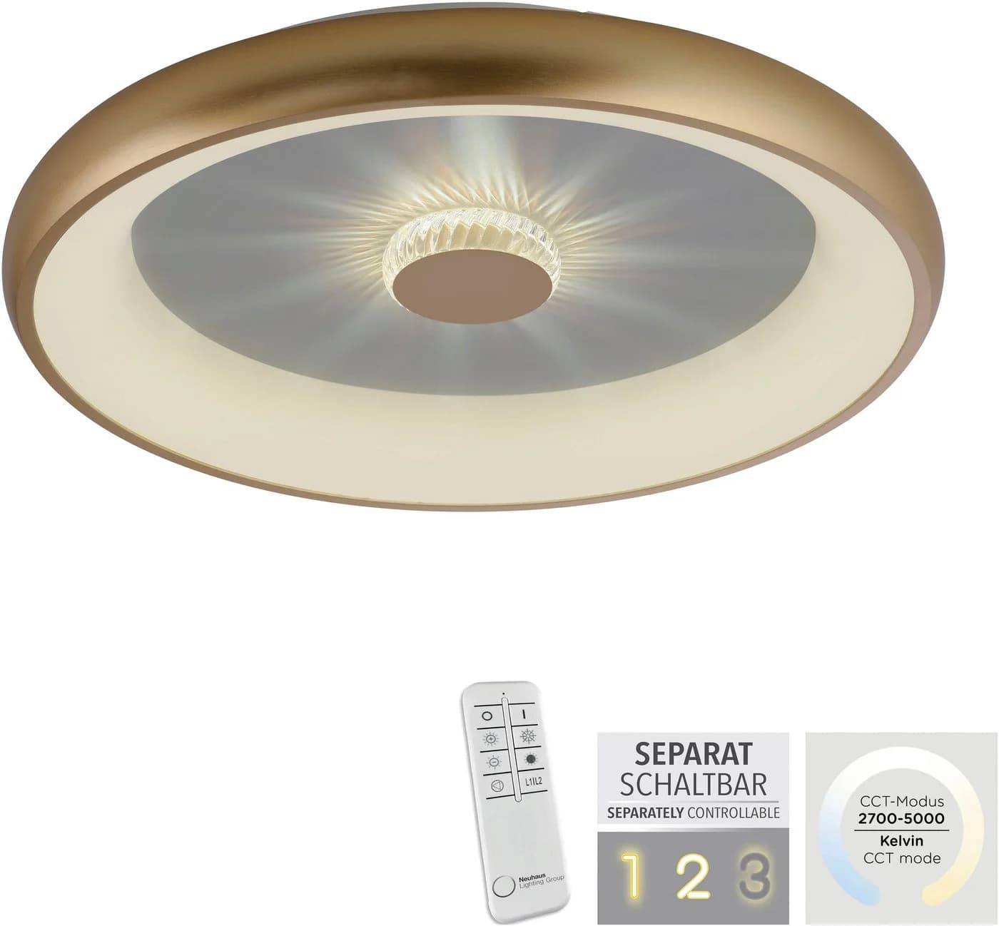 LED-Deckenleuchte Vertigo CCT Messing Dimmbar
