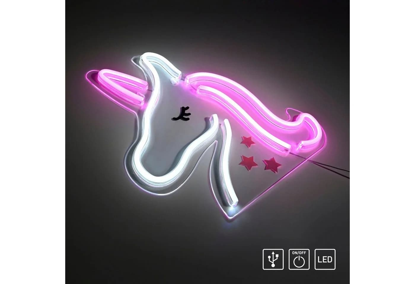 LED-Wandleuchte Neon Unicorn USB Einhorn Weiß Rosa - Bild 5