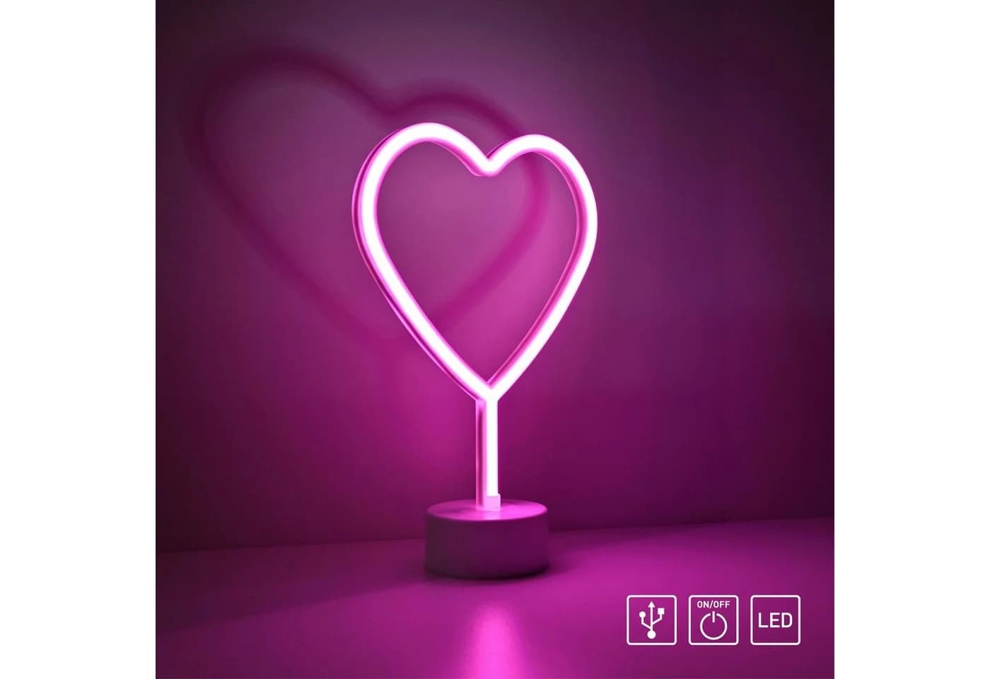 LED-Tischleuchte Neon Herz Batteriebetrieben Pink - Bild 5