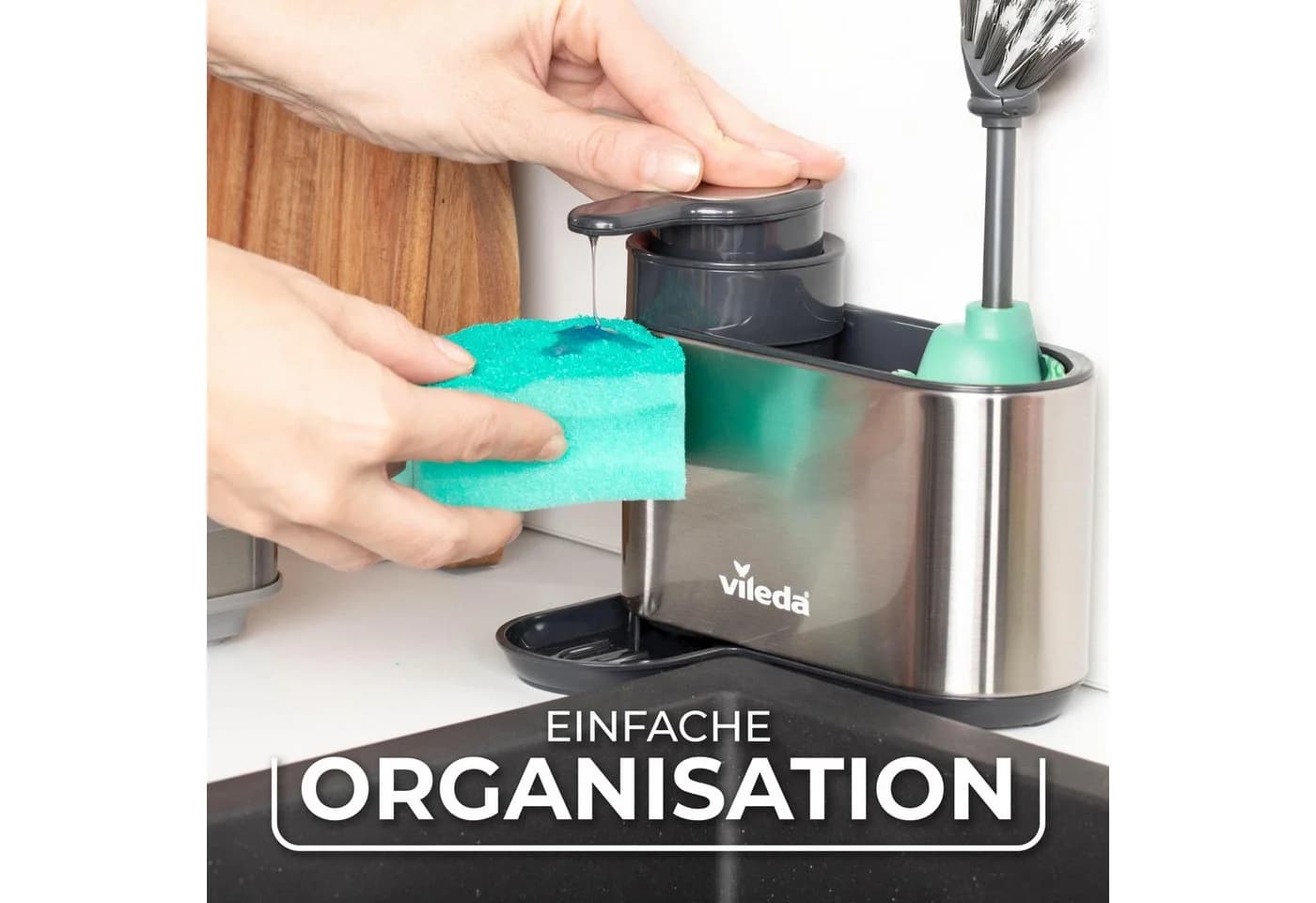 Vileda Küchenorganizer-Set Spülbeckenorganizer mit Seifenspender Edelstahl - Bild 4