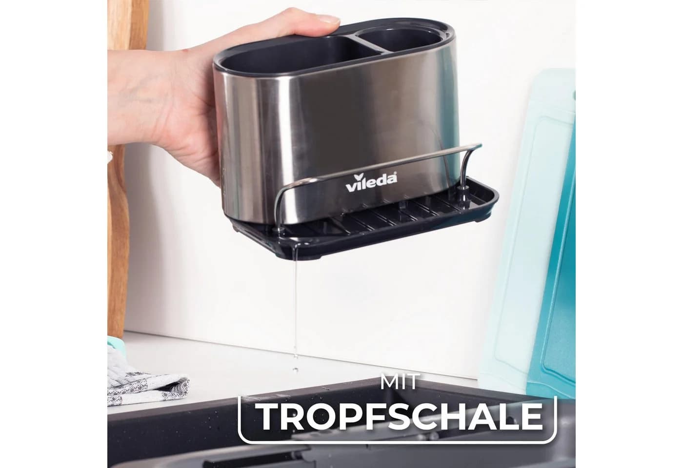Vileda Küchenorganizer Set Spülbecken mit Schwamhalter Edelstahl - Bild 4