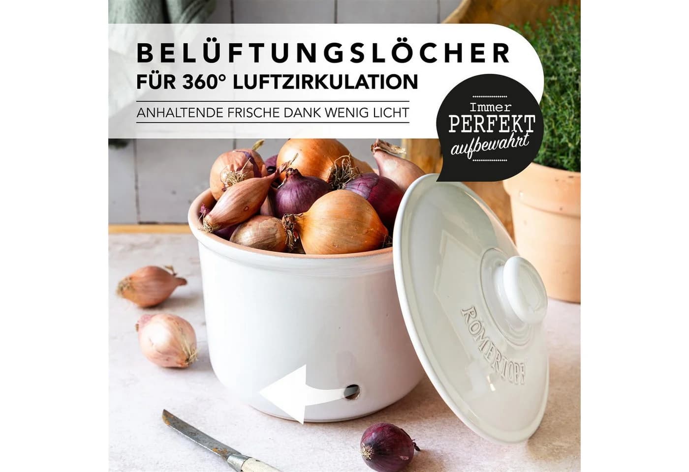 RÖMERTOPF Frische-Topf MAXI Zwiebel-Aufbewahrungsbox Weiß Keramik - Bild 3