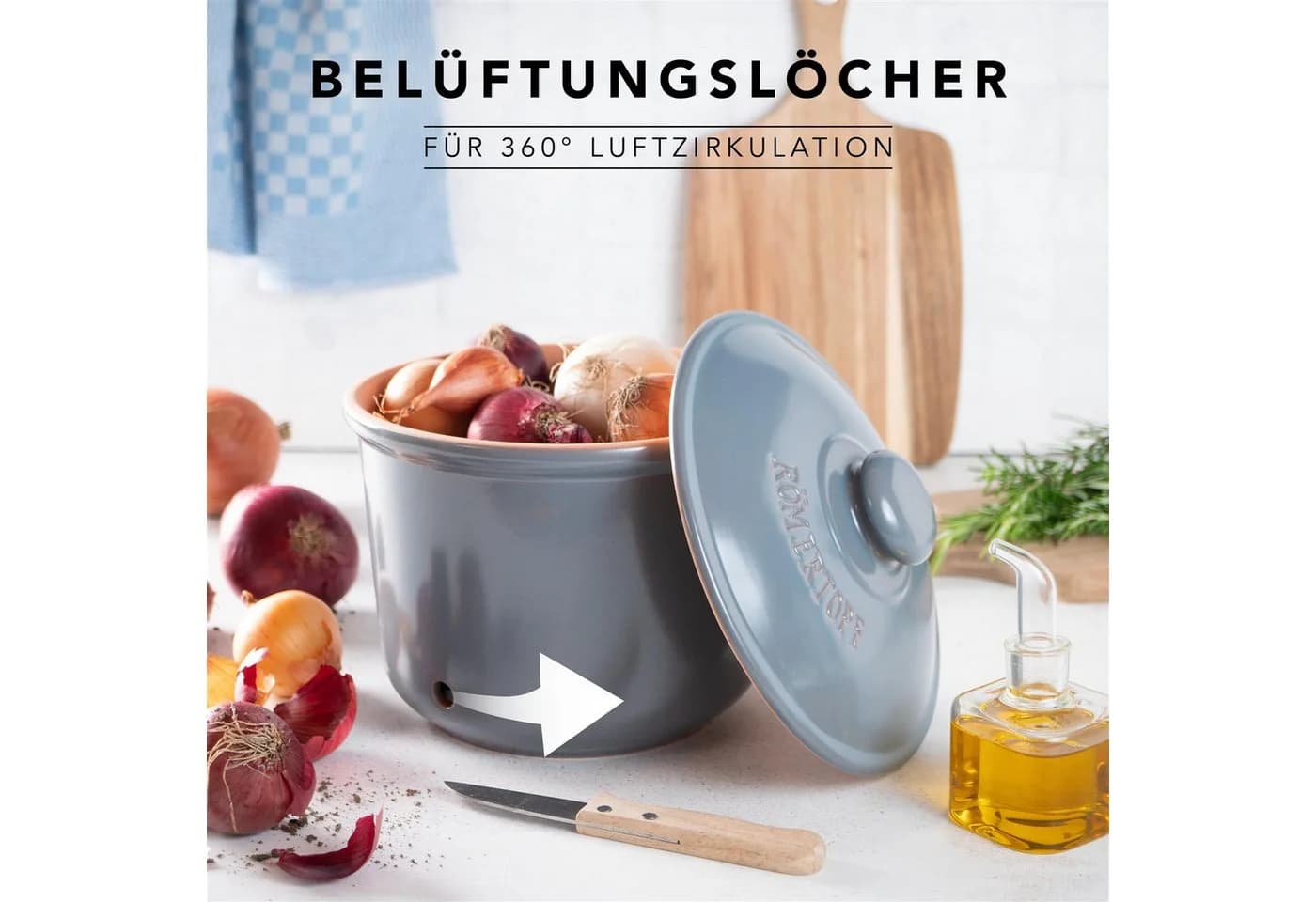 RÖMERTOPF Frische-Topf MAXI Zwiebeln Aufbewahrung Blau-Grau - Bild 4