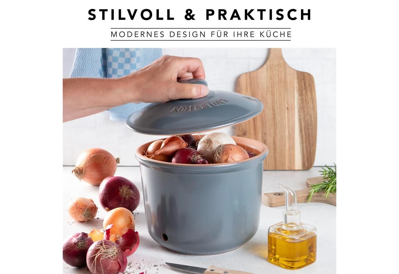 RÖMERTOPF Frische-Topf MAXI Zwiebeln Aufbewahrung Blau-Grau - Bild 5