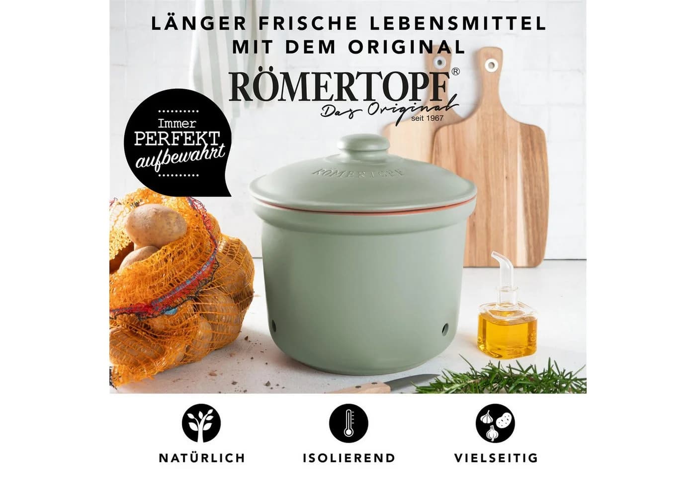 RÖMERTOPF Frische-Topf MAXI PLUS Kartoffel-Aufbewahrungsbox Keramik Grün