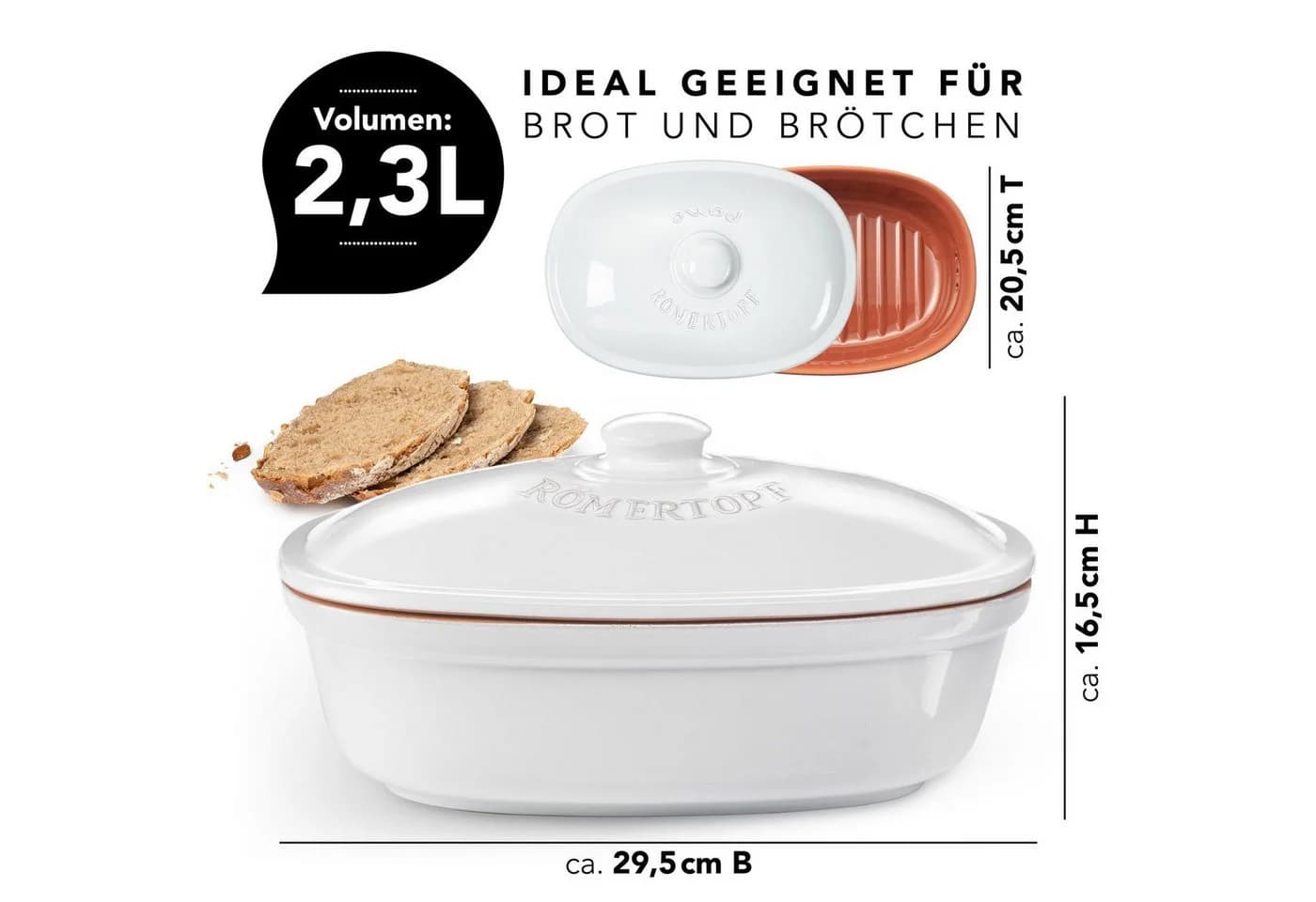 RÖMERTOPF Brottopf oval 2,3 Liter Keramik - Bild 4
