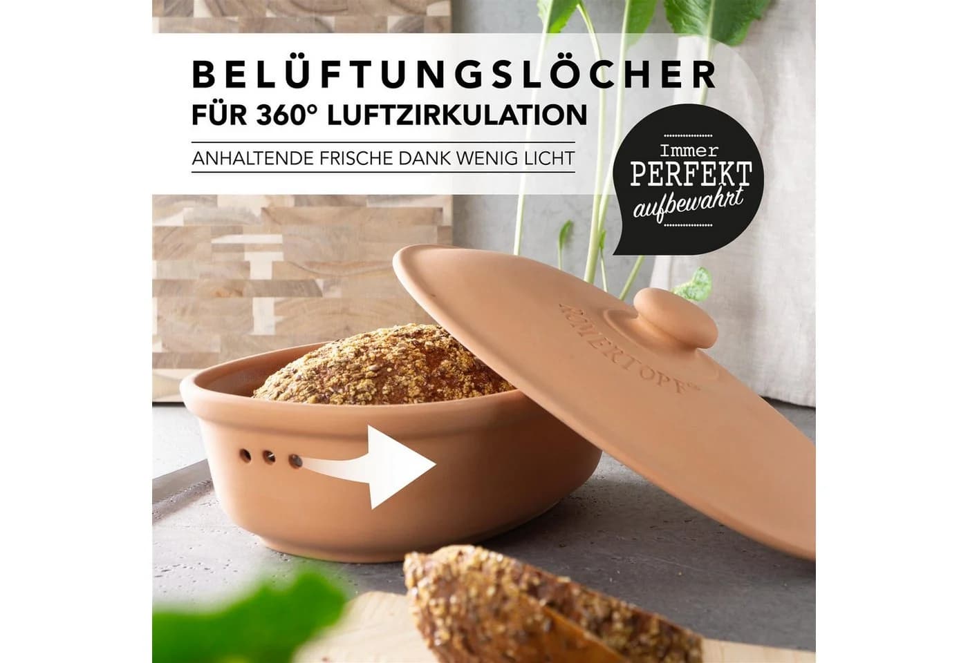 RÖMERTOPF Brottopf oval MEDI 2,3 Liter Keramik Brotkasten Set Naturton - Bild 3