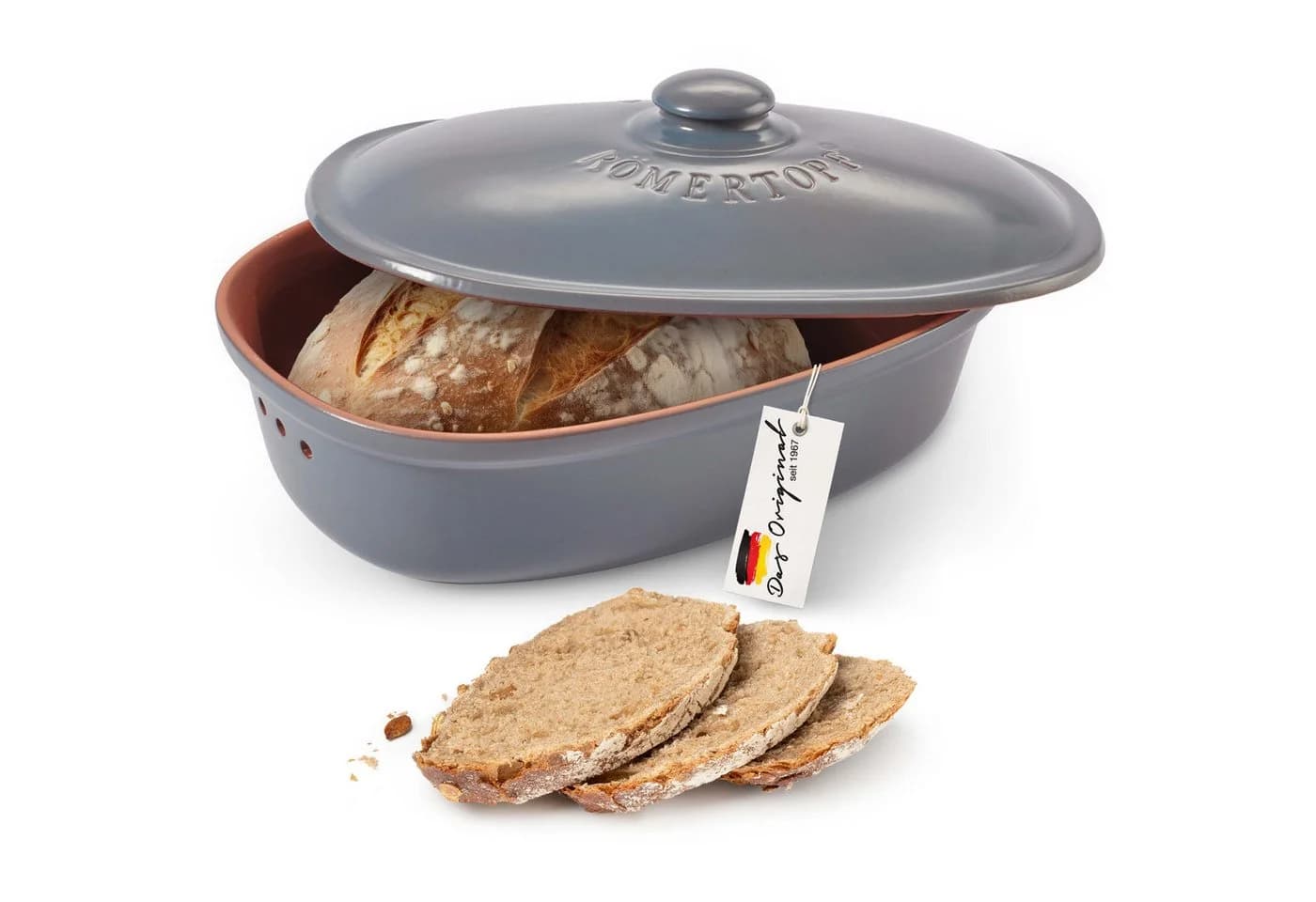 RÖMERTOPF Brottopf oval 2,3 Liter Keramik Grau - Bild 2