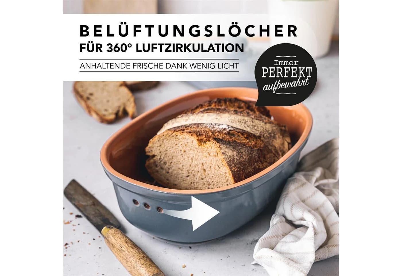 RÖMERTOPF Brottopf oval 2,3 Liter Keramik Grau - Bild 3