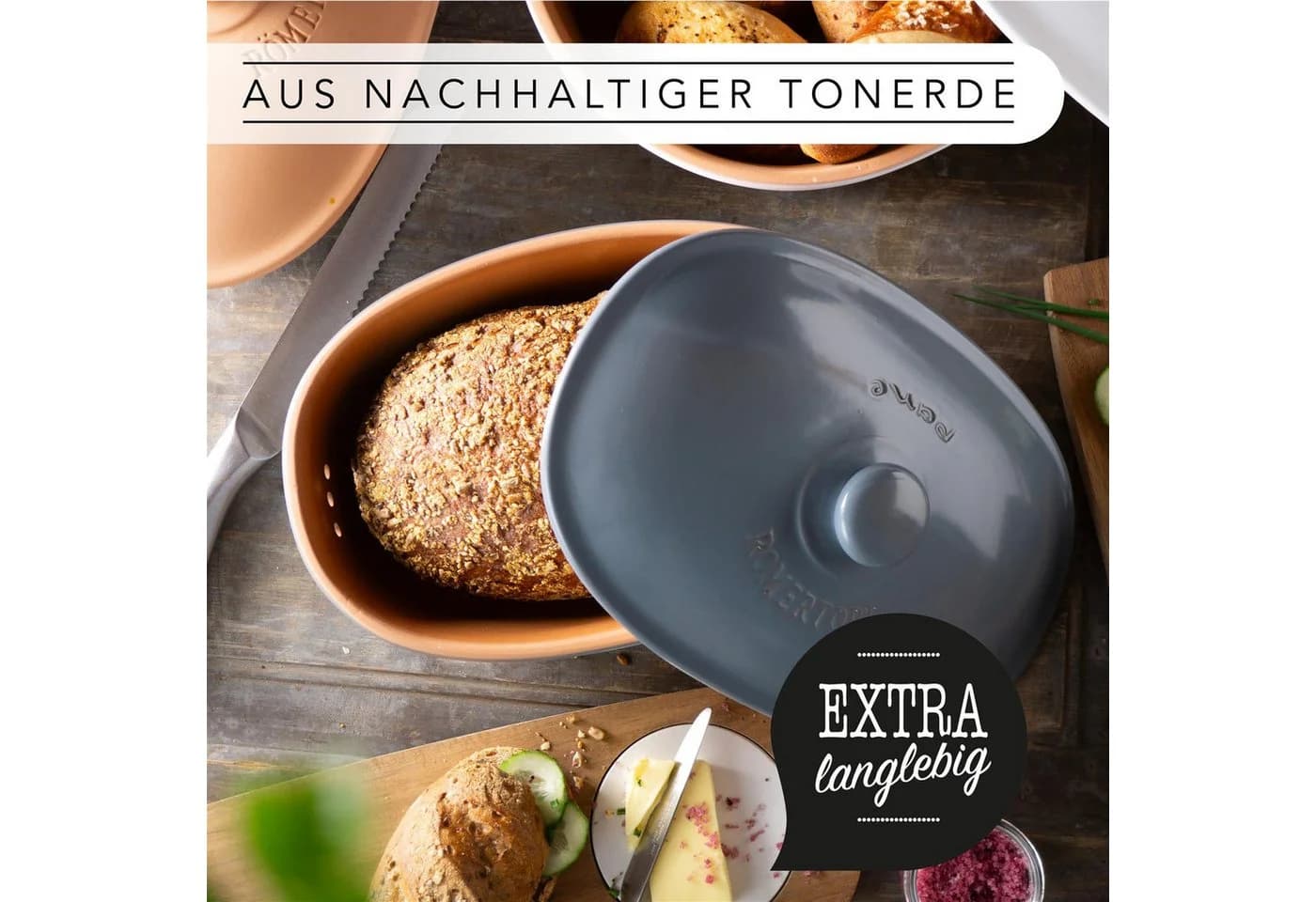 RÖMERTOPF Brottopf oval 2,3 Liter Keramik Grau - Bild 5