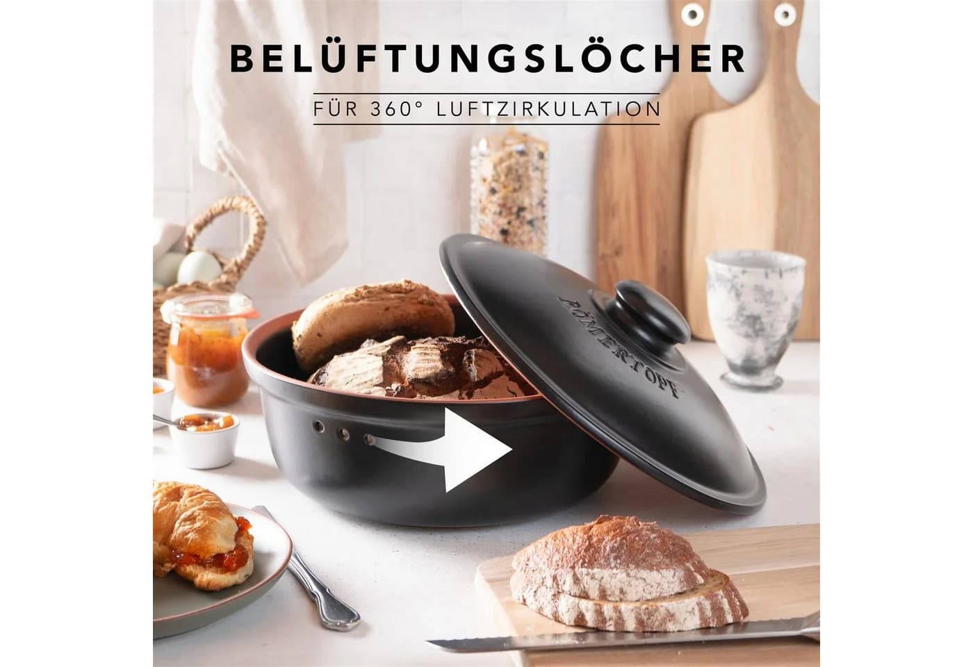 RÖMERTOPF Brottopf Rund Ø 30cm Keramik Brotkasten - Bild 4