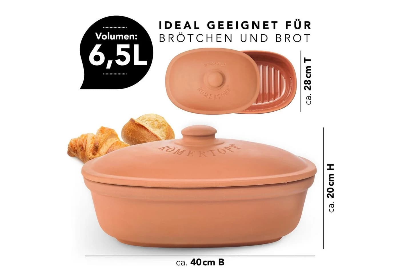 RÖMERTOPF Brottopf oval MAXI 6,5 Liter Keramik Brotkasten - Bild 4