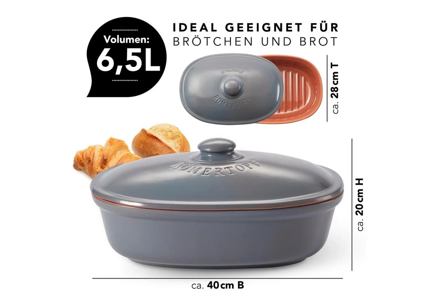RÖMERTOPF Brottopf oval MAXI 6,5 Liter Keramik - Bild 4