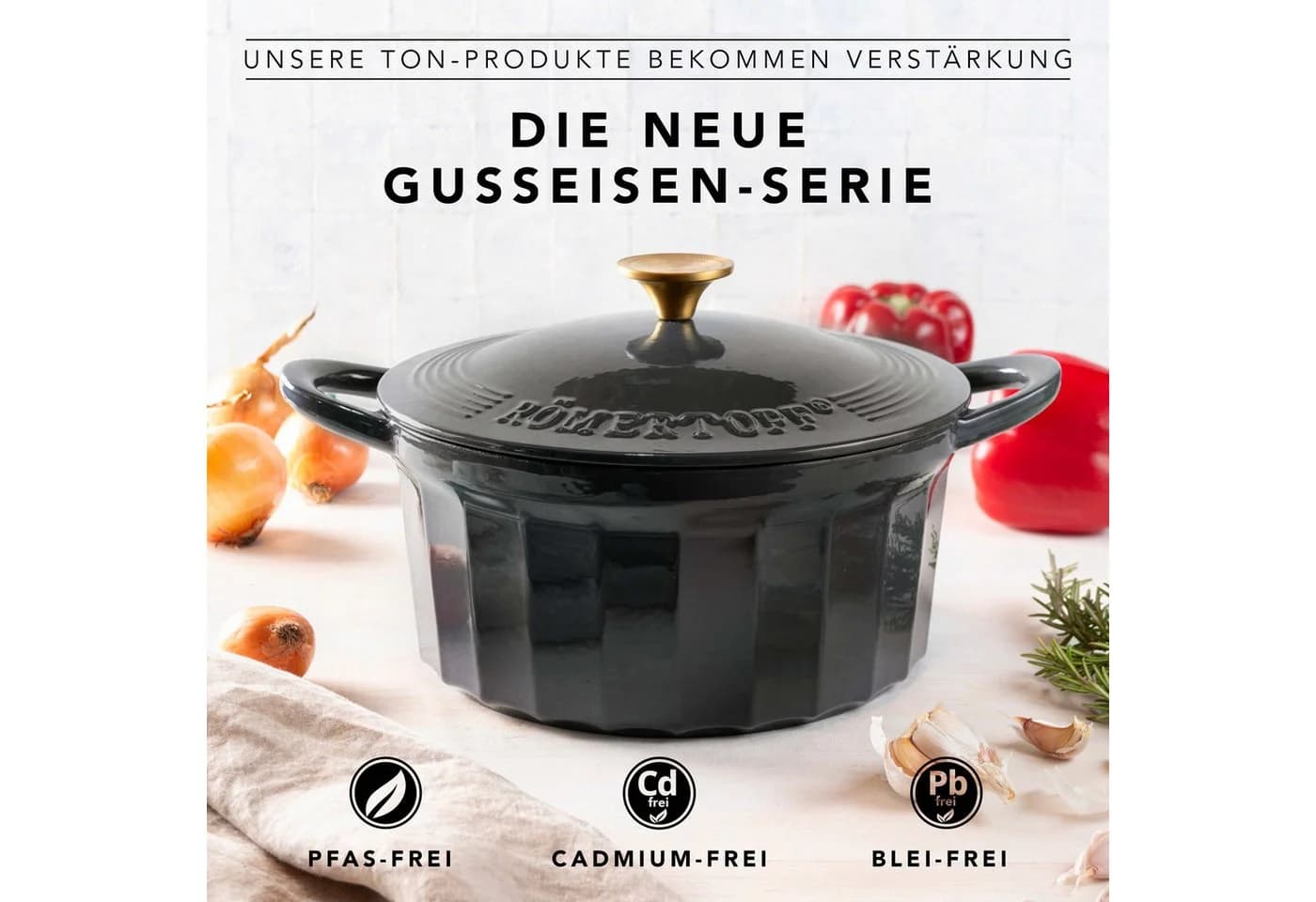 RÖMERTOPF Bratentopf Gusseisen 24cm Schwarz mit Deckel - Bild 3