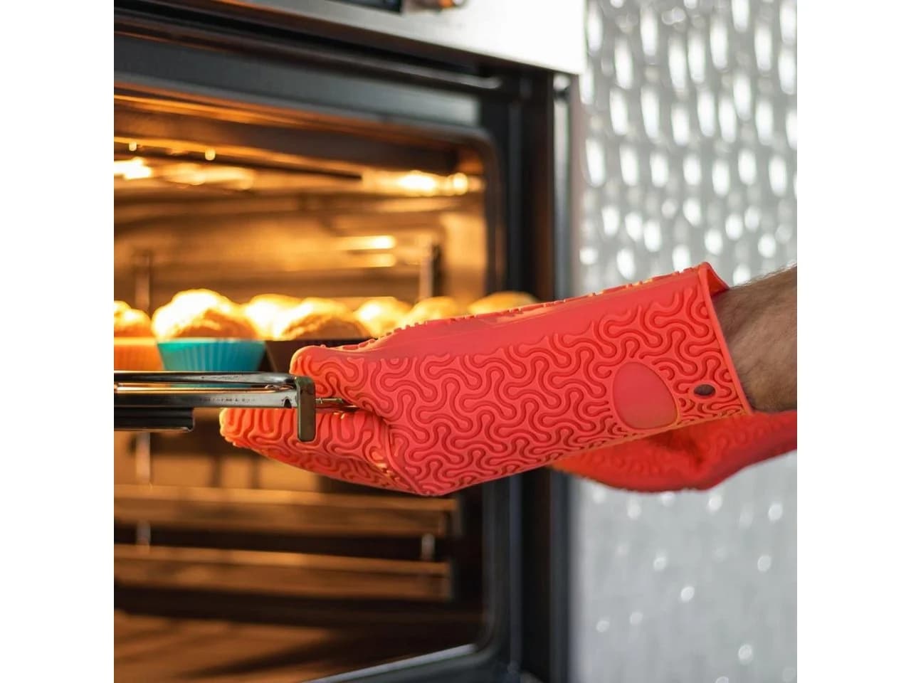 Kochblume Silikon Topfhandschuh rot, hitzebeständig bis 230°C