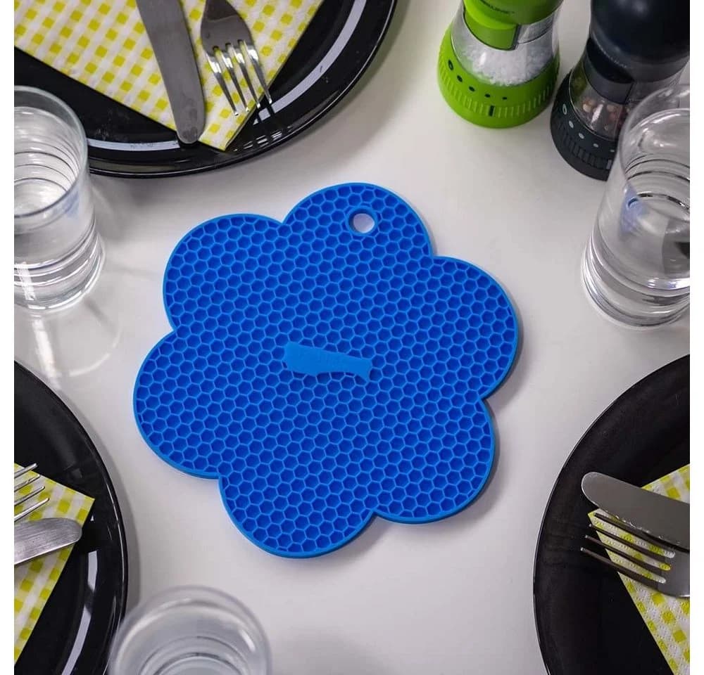 Kochblume Topflappen Waben-Untersetzer Silikon Blau