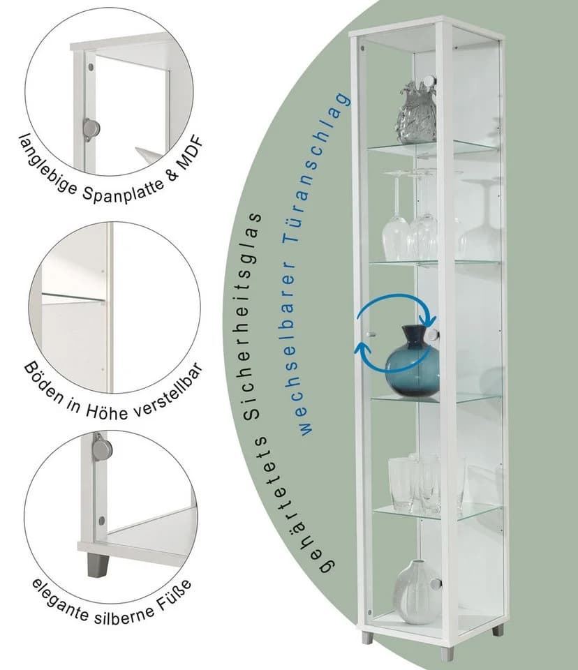 FIF MÖBEL Vitrine OPTIMA Weiß 172cm ESG Glas - Bild 3