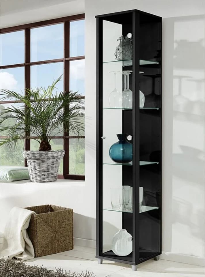 FIF MÖBEL Vitrine OPTIMA Schwarz Glasvitrine mit Sicherheitsglas
