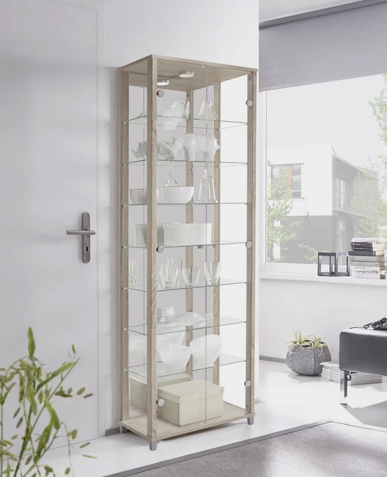 FIF MÖBEL Vitrine OPTIMA Eichefarben Silber 2x Glastür